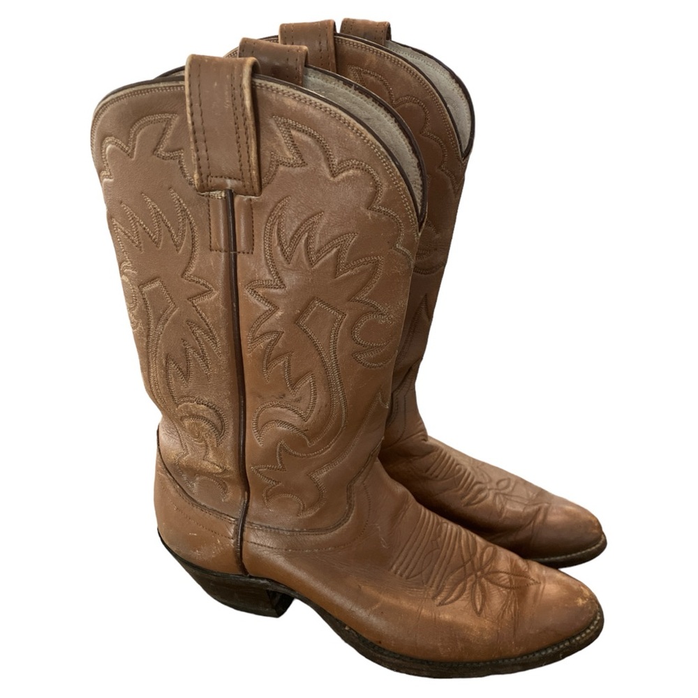 Olathe Men's 9 B‎ Leather Cowboy Western Boots Brown Made in USA Vintage Tan